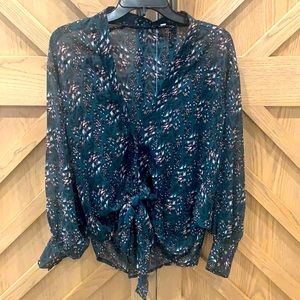 Women’s tie front blouse. Animal print.